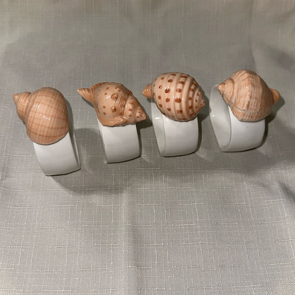 OCI x Fitz Floyd Coquille Seashell Bone China Napkin Rings Set of 4